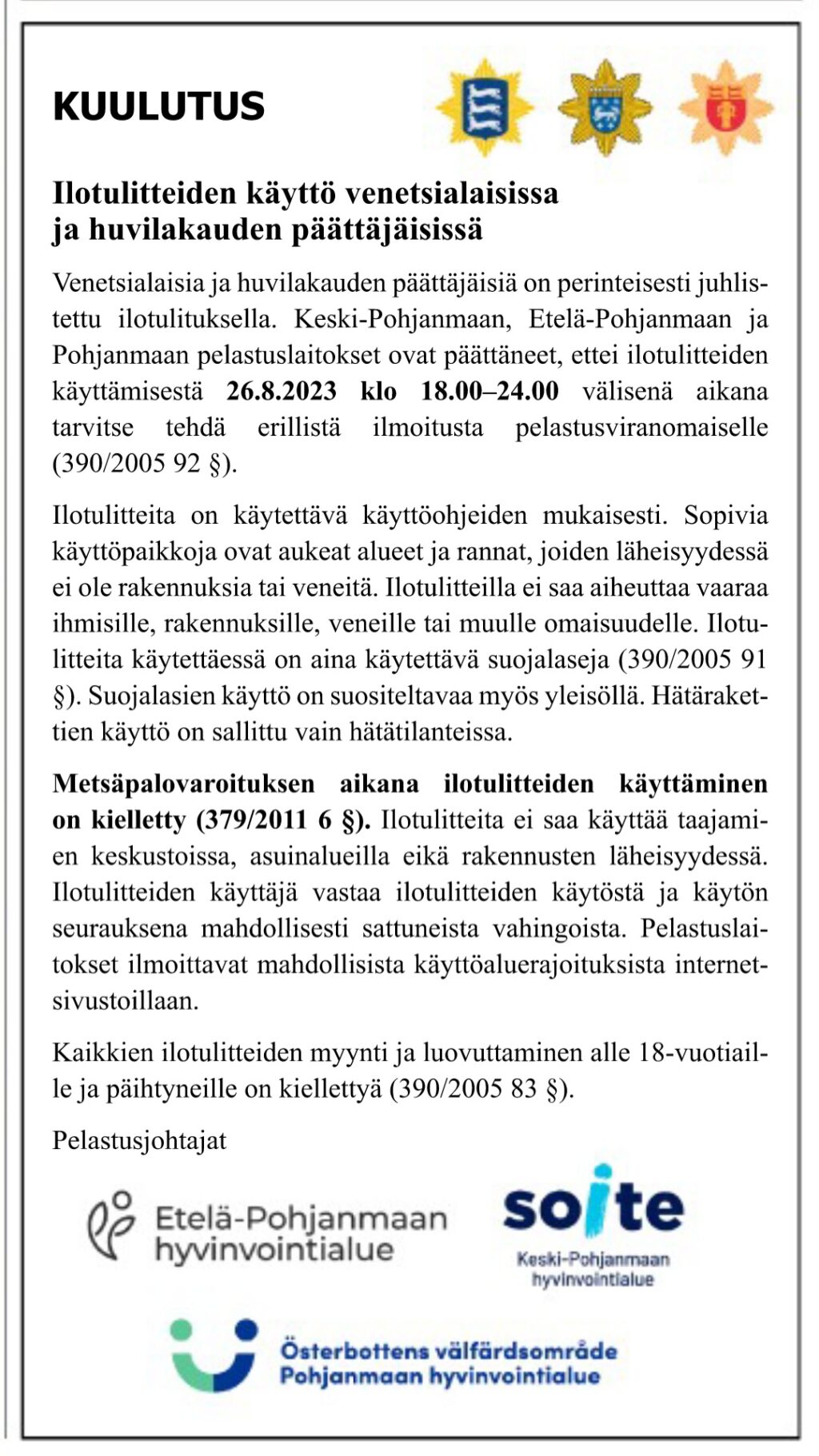 Kuulutus Ilotulitteiden Käyttö Venetsialaisissa Ja Huvilakauden ...